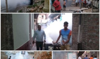 दवा मिलते ही युद्ध स्तर पर किया जा रहा सभी वार्डों में दवा का छिड़काव व फॉगिंग |  नगर पंचायत महराजगंज में साफ सफाई के साथ दवा का छिड़काव व फॉगिंग, मिलेगी राहत