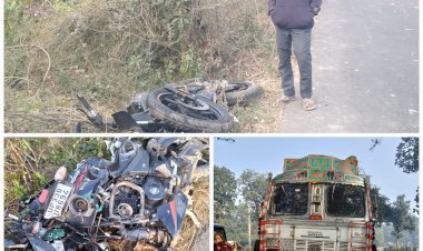 ट्रक व मोटरसाइकिल की जोरदार भिड़ंत में मोटरसाइकिल सवार गंभीर रूप से घायल, जिला चिकित्सालय रेफर