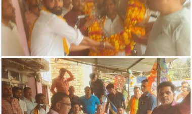 भाजपा प्रत्याशी दिनेश प्रताप सिंह के समर्थन में पहुंचे विधायक अभय सिंह का 51 किलो की माला पहनाकर किया स्वागत