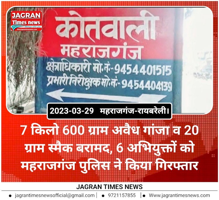 7 किलो 600 ग्राम अवैध गांजा व 20 ग्राम स्मैक बरामद, 6 अभियुक्तों को महराजगंज पुलिस ने किया गिरफ्तार