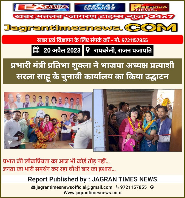 प्रभारी मंत्री प्रतिभा शुक्ला ने भाजपा अध्यक्ष प्रत्याशी सरला साहू के चुनावी कार्यालय का किया उद्घाटन • प्रभात की लोकप्रियता का आज भी कोई तोड़ नहीं... जनता का भारी समर्थन कर रहा चौथी बार का इशारा...