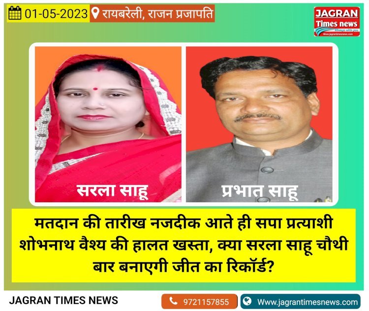 मतदान की तारीख नजदीक आते ही सपा प्रत्याशी शोभनाथ वैश्य की हालत खस्ता • क्या सरला साहू चौथी बार बनायेंगी जीत का रिकॉर्ड? • भाजपा प्रत्याशी सरला साहू चौथी बार रिकॉड मतों से जीत का दावा • सपा प्रत्याशी के मुंगेरी लाल के हसीन सपने, पढ़ें पूरी खबर