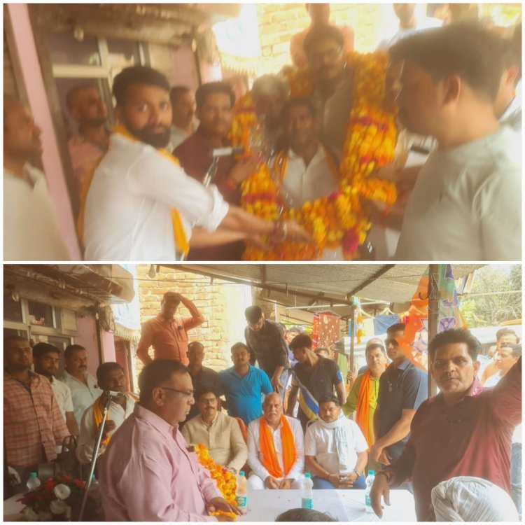 भाजपा प्रत्याशी दिनेश प्रताप सिंह के समर्थन में पहुंचे विधायक अभय सिंह का 51 किलो की माला पहनाकर किया स्वागत